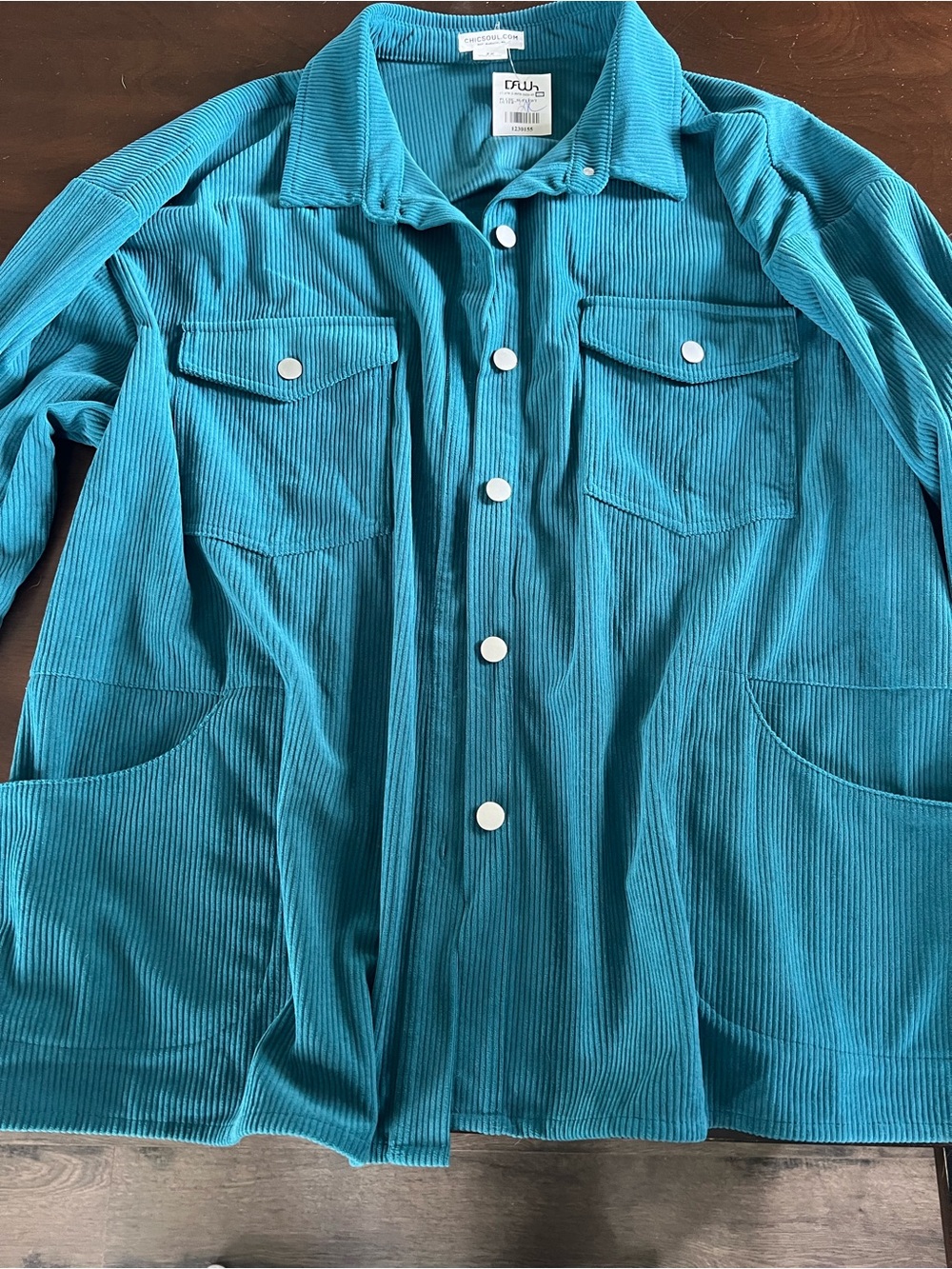 Chic Soul Teal Corduroy Button-Up Jacket